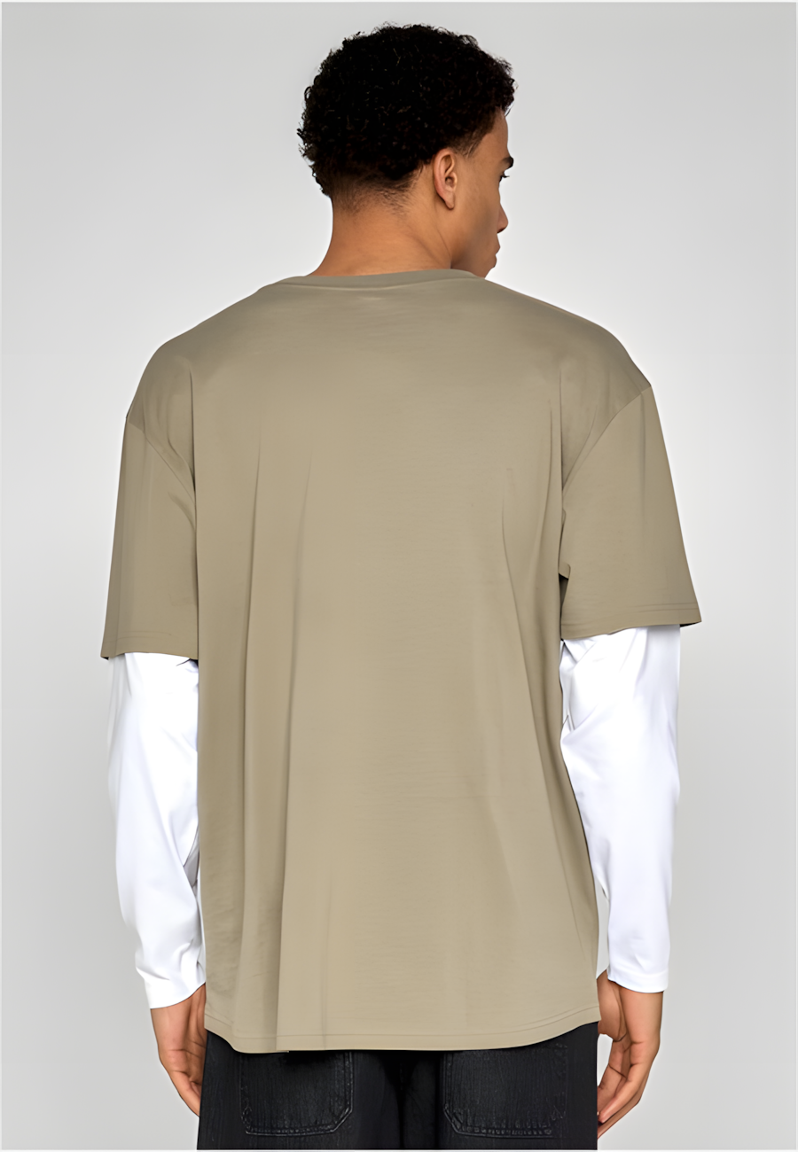 Urban Classics Double Layer LS Tee - Oversized Pale Olive/White