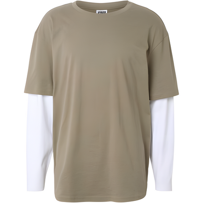 Urban Classics Double Layer LS Tee - Oversized Pale Olive/White