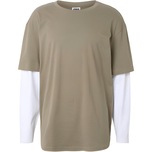 Urban Classics Double Layer LS Tee - Oversized Pale Olive/White