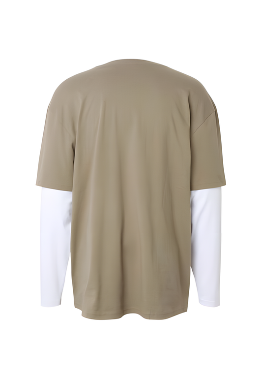 Urban Classics Double Layer LS Tee - Oversized Pale Olive/White
