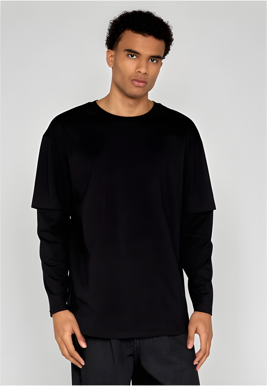 Urban Classics Double Layer LS Tee - Oversized Black/Black