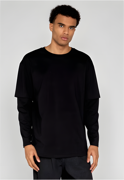 Urban Classics Double Layer LS Tee - Oversized Black/Black