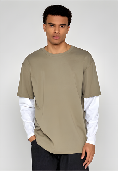 Urban Classics Double Layer LS Tee - Oversized Pale Olive/White